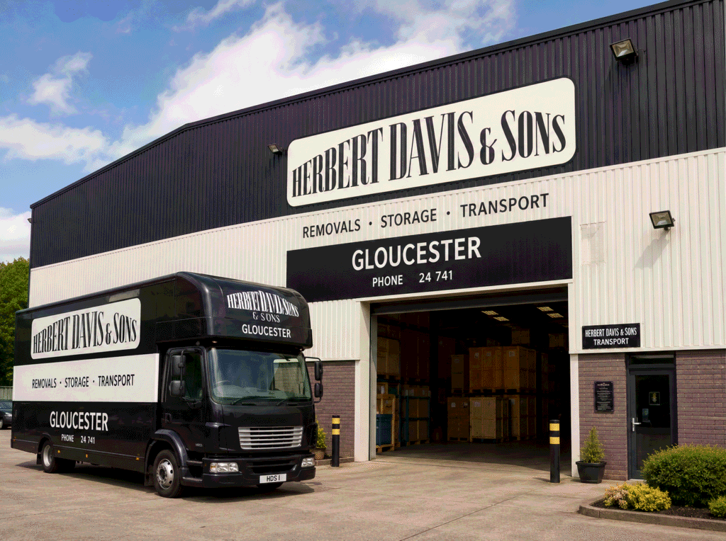 Herbert Davis & Sons van outside the Gloucester storage depot